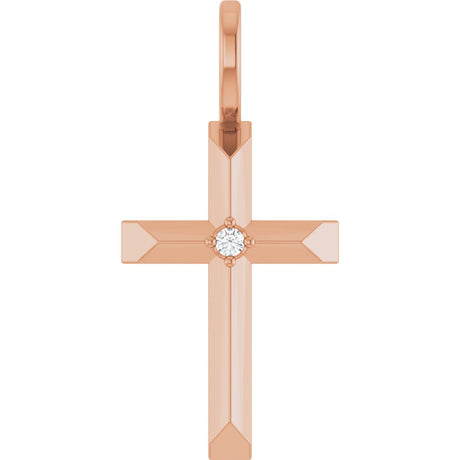 14K Gold Round Natural Diamond Accented Cross Necklace or Pendant – 0075 CTW - Rose Gold