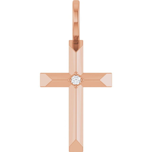 14K Gold Round Natural Diamond Accented Cross Necklace or Pendant – 0075 CTW - Rose Gold