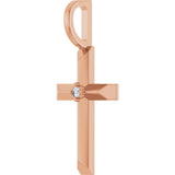 14K Gold Round Natural Diamond Accented Cross Necklace or Pendant – 0075 CTW - Rose Gold - view 2