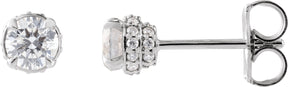 Platinum Natural Diamond Round 4-Prong Hidden Halo-Style Stud Earrings