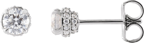 14K Gold Natural Diamond Round 4-Prong Hidden Halo-Style Stud Earrings - White Gold