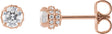14K Gold Natural Diamond Round 4-Prong Hidden Halo-Style Stud Earrings - Rose Gold