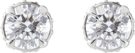 Platinum Natural Diamond Round 4-Prong Hidden Halo-Style Stud Earrings - view 2