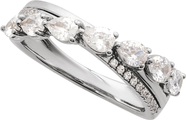 14K Gold Pear Natural Diamond Accented Ring - White Gold - view 4