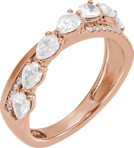 14K Gold Pear Lab-Grown Diamond Accented Ring - Rose Gold