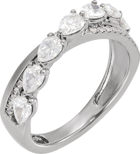 14K Gold Pear Lab-Grown Diamond Accented Ring - White Gold