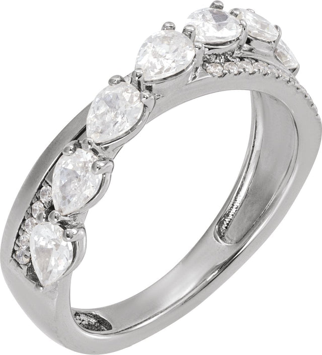 14K Gold Pear Lab-Grown Diamond Accented Ring - White Gold
