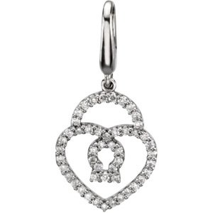 14K Gold Round Natural Diamond Heart & Lock Pendant