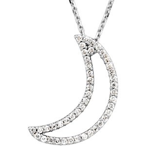14K Gold Round Natural Diamond Crescent Moon Necklace - Rose Gold