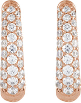 14K Gold Round Natural Diamond Accented U-Hoop Earrings – 1-1.7mm Stones - Rose Gold - view 6