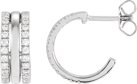 14K Gold Round Natural Diamond Accented Earrings – 1.3mm Stones - White Gold
