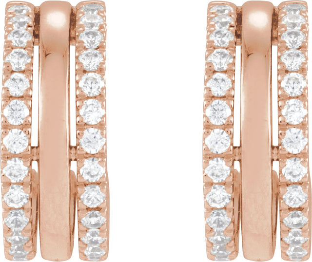14K Gold Round Natural Diamond Accented Earrings – 1.3mm Stones - Rose Gold - view 2