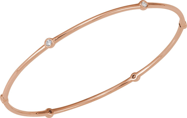 14K Gold Round Natural Diamond Bezel-Set Bangle Bracelet - Rose Gold - view 2