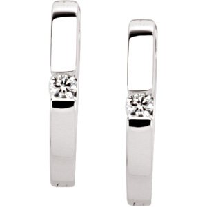 14K Gold Round Natural Diamond Hoop Earrings – 2.1mm Stones - White Gold - view 2