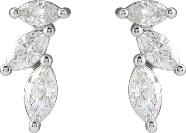 14K Gold Marquise Natural Diamond Accented Earrings - White Gold - view 2