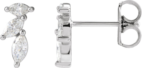 14K Gold Marquise Natural Diamond Accented Earrings - White Gold