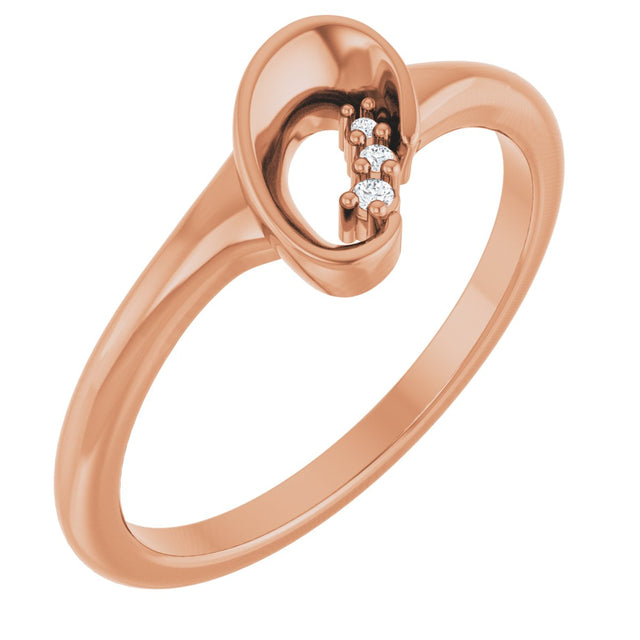 14K Gold Round Natural Diamond Accented Freeform Ring – 1.2mm Stones - Rose Gold