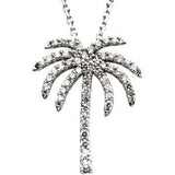 14K Gold Round Natural Diamond Palm Tree Necklace - White Gold
