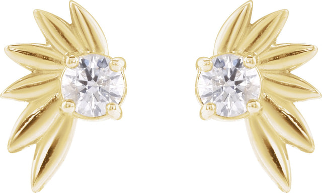 14K Gold Round Natural Diamond Half-Flower Earrings - Rose Gold - view 4