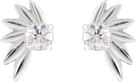 Platinum Round Natural Diamond Half-Flower Earrings - view 2