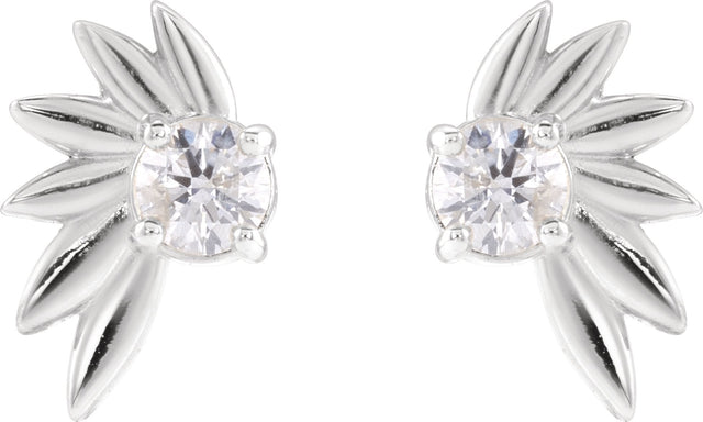 Platinum Round Natural Diamond Half-Flower Earrings - view 2