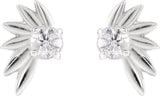 14K Gold Round Natural Diamond Half-Flower Earrings - White Gold - view 2