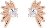 14K Gold Round Natural Diamond Half-Flower Earrings - Rose Gold - view 2