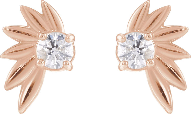14K Gold Round Natural Diamond Half-Flower Earrings - Rose Gold - view 2