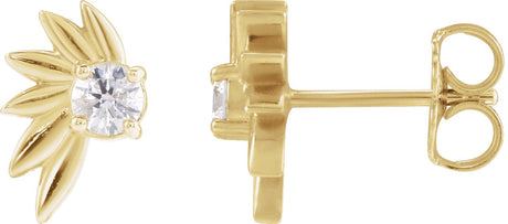 14K Gold Round Natural Diamond Half-Flower Earrings - Yellow Gold