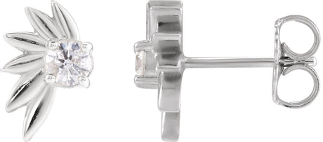 Platinum Round Natural Diamond Half-Flower Earrings