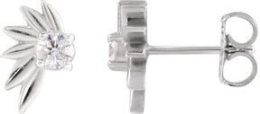 14K Gold Round Natural Diamond Half-Flower Earrings - White Gold