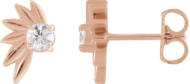 14K Gold Round Natural Diamond Half-Flower Earrings - Rose Gold