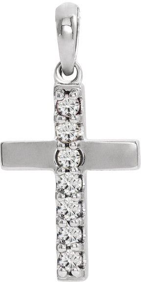 Platinum Round Lab-Grown Diamond Accented Cross Necklace or Pendant