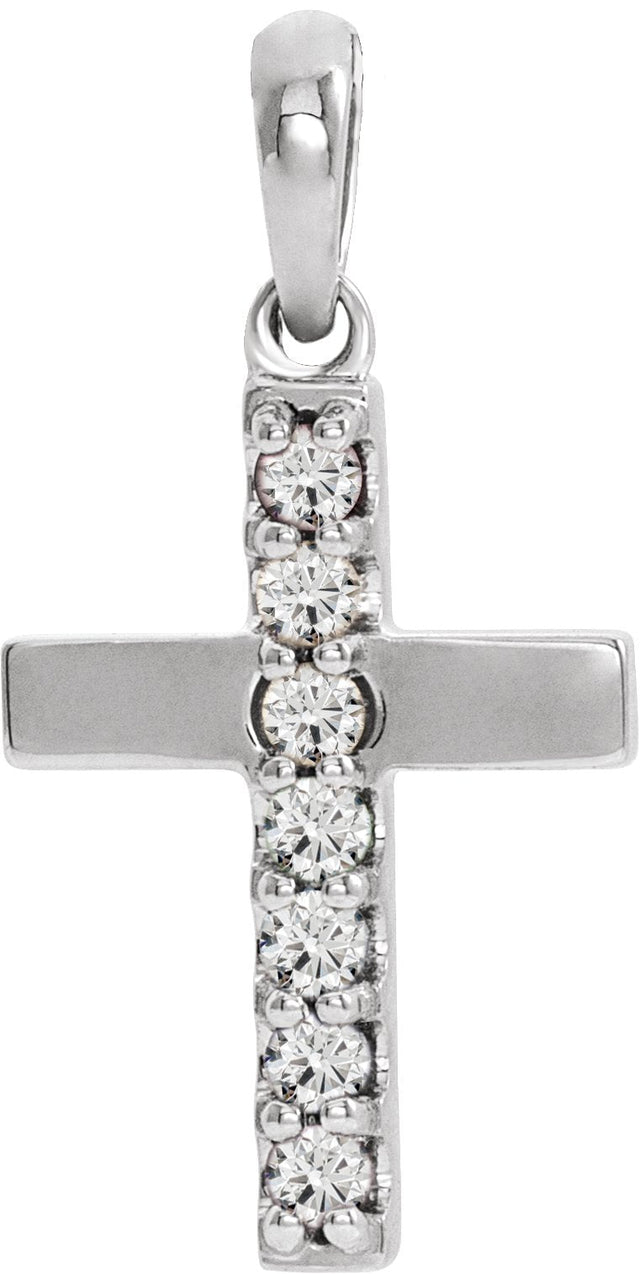 Platinum Round Lab-Grown Diamond Accented Cross Necklace or Pendant