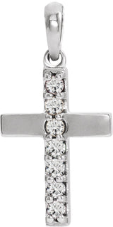 14K Gold Round Lab-Grown Diamond Accented Cross Necklace or Pendant – 1/10 CTW - White Gold