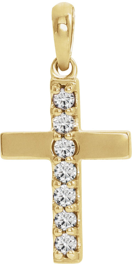14K Gold Round Lab-Grown Diamond Accented Cross Necklace or Pendant – 1/10 CTW - Yellow Gold
