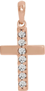 14K Gold Round Lab-Grown Diamond Accented Cross Necklace or Pendant – 1/10 CTW - Rose Gold