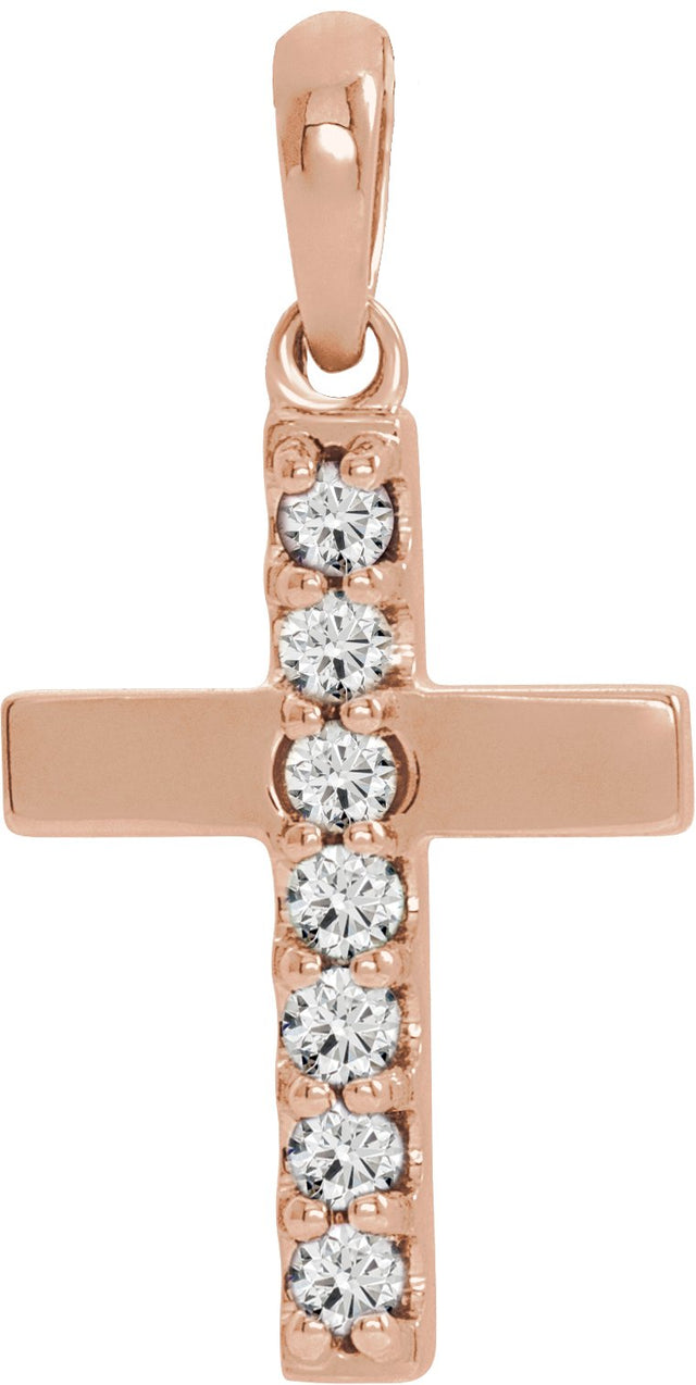 14K Gold Round Lab-Grown Diamond Accented Cross Necklace or Pendant – 1/10 CTW - Rose Gold