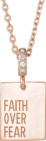 14K Gold Round Natural Diamond Faith Over Fear Neckalce or Pendant - Rose Gold