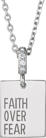 14K Gold Round Natural Diamond Faith Over Fear Neckalce or Pendant - White Gold