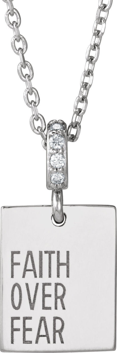 14K Gold Round Natural Diamond Faith Over Fear Neckalce or Pendant - White Gold