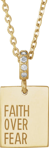 14K Gold Round Natural Diamond Faith Over Fear Neckalce or Pendant - Yellow Gold