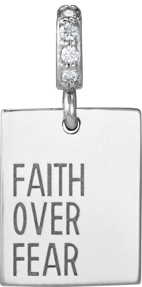 14K Gold Round Natural Diamond Faith Over Fear Neckalce or Pendant - White Gold