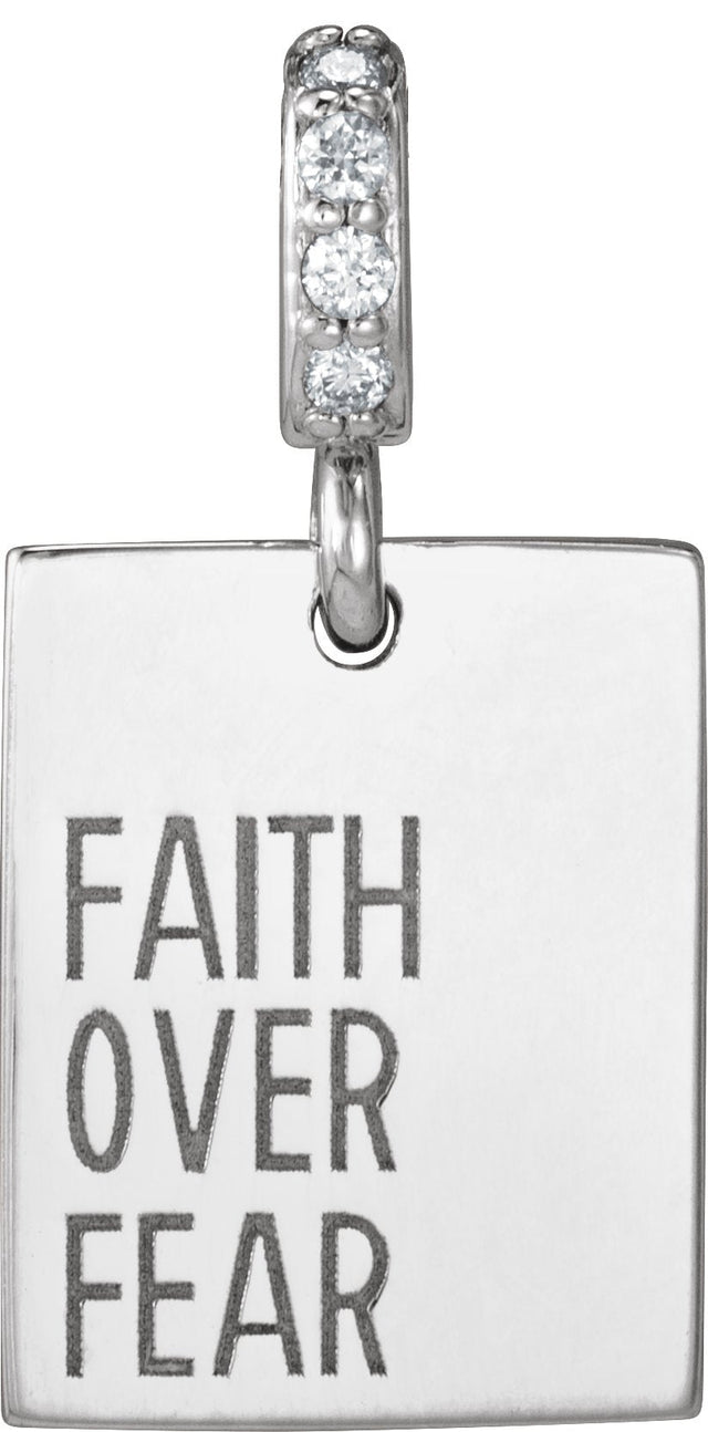 14K Gold Round Natural Diamond Faith Over Fear Neckalce or Pendant - White Gold
