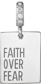 Platinum Round Natural Diamond Faith Over Fear Neckalce or Pendant