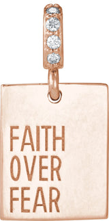 14K Gold Round Natural Diamond Faith Over Fear Neckalce or Pendant - Rose Gold