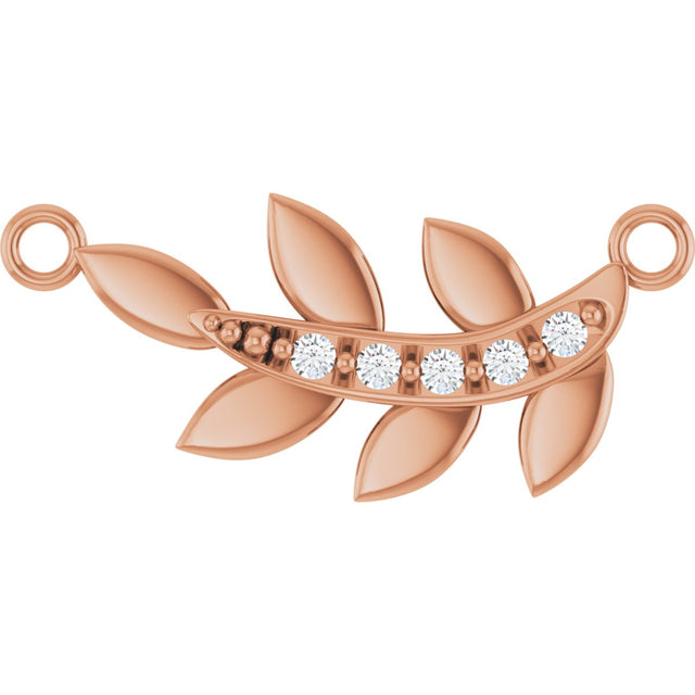 14K Gold Round Natural Diamond Accented Leaf Necklace - Rose Gold