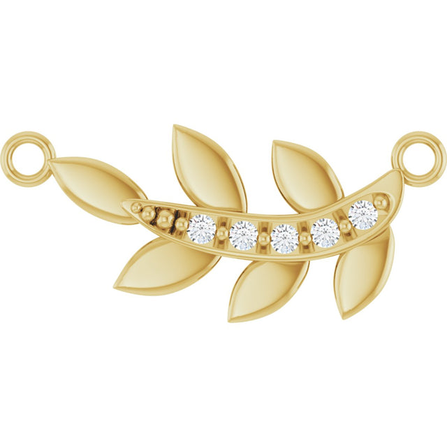 14K Gold Round Natural Diamond Accented Leaf Necklace - Yellow Gold