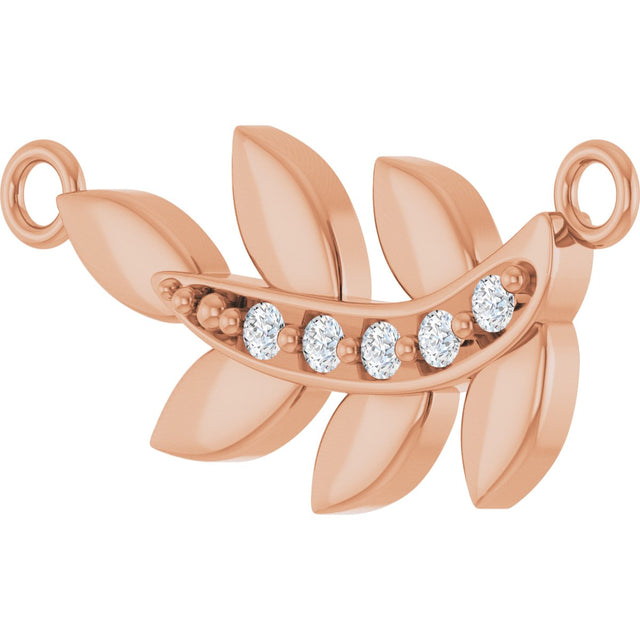 14K Gold Round Natural Diamond Accented Leaf Necklace - Rose Gold - view 2