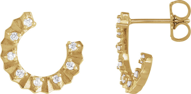 14K Gold Round Natural Diamond Accented Forward-Facing Earrings - Yellow Gold